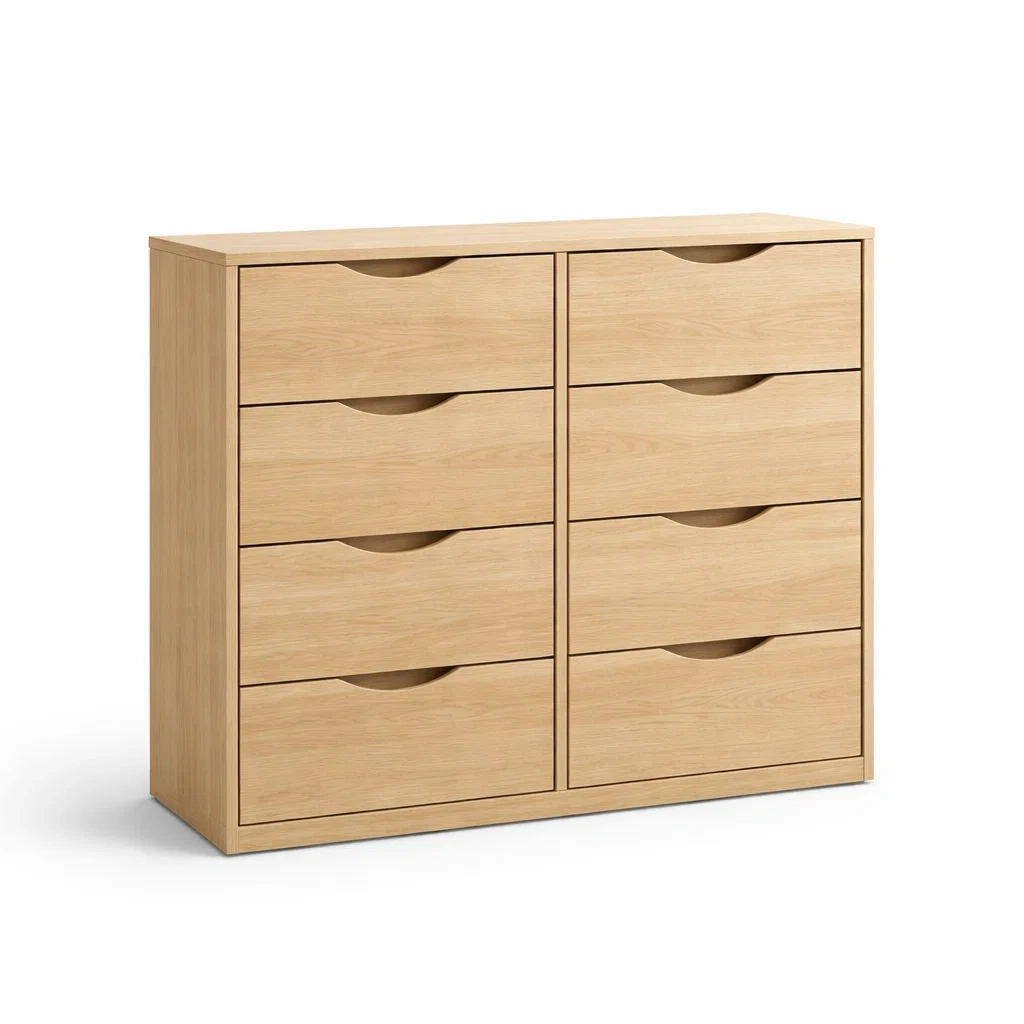 Commode 8 tiroirs en bois d'ingénierie chêne clair-DREAMVI Benest