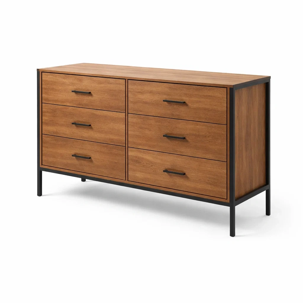 Commode 6 tiroirs en Bois et Métal 140cm-DREAMVI Benest