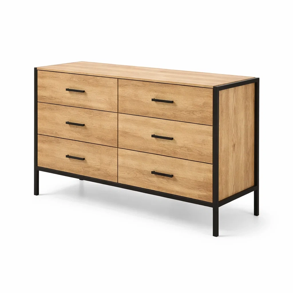 Commode 6 Tiroirs en Bois et Métal Noir-DREAMVI Benest