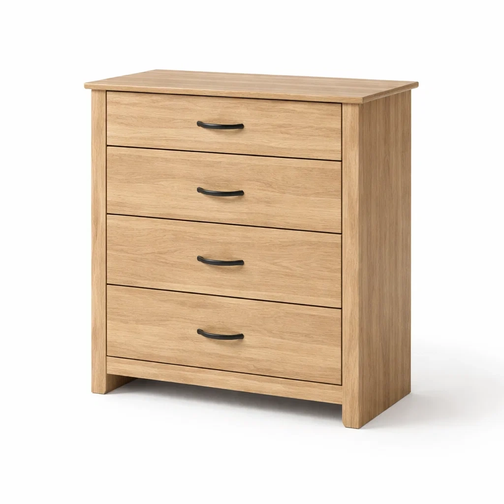 Commode en Bois à 4 Tiroirs Chêne Clair avec Poignées Noires 80x40x100 cm-DREAMVI Benest
