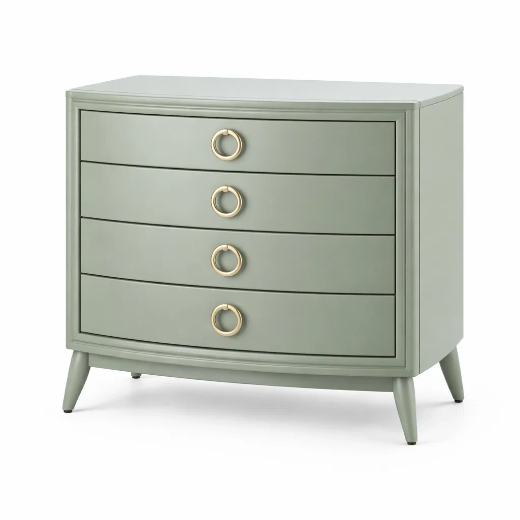 Commode en bois MDF vert avec poignées en métal doré-DREAMVI Benest