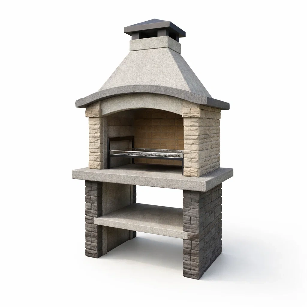 Barbecue en béton Gris et Beige avec Cheminée-ZENNOOKSANCTUARY