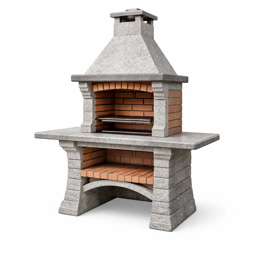 Barbecue extérieur en béton et briques avec hotte-ZENNOOKSANCTUARY