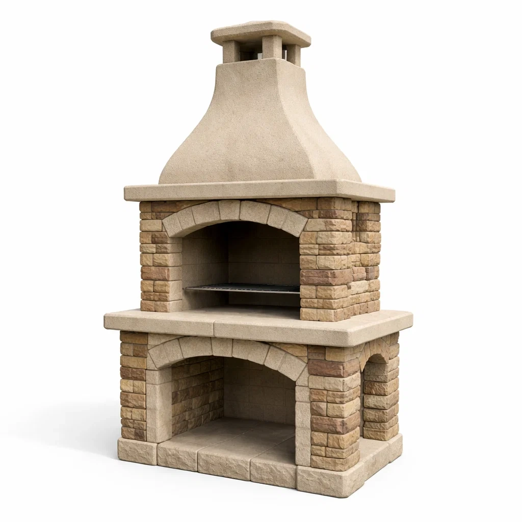 Barbecue en brique et pierre beige avec cheminée 90x60x220cm-ZENNOOKSANCTUARY