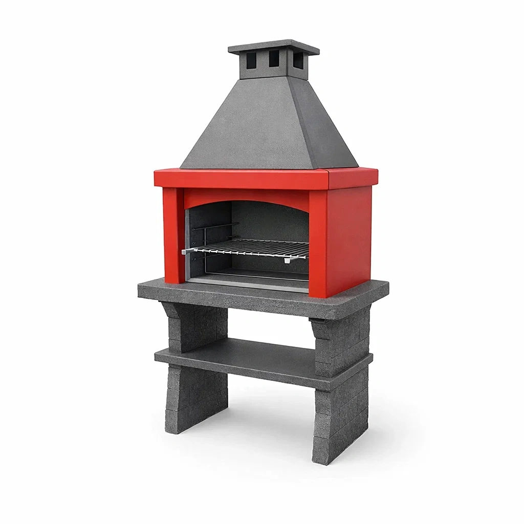 Barbecue d'extérieur en béton avec cheminée en métal-ZENNOOKSANCTUARY