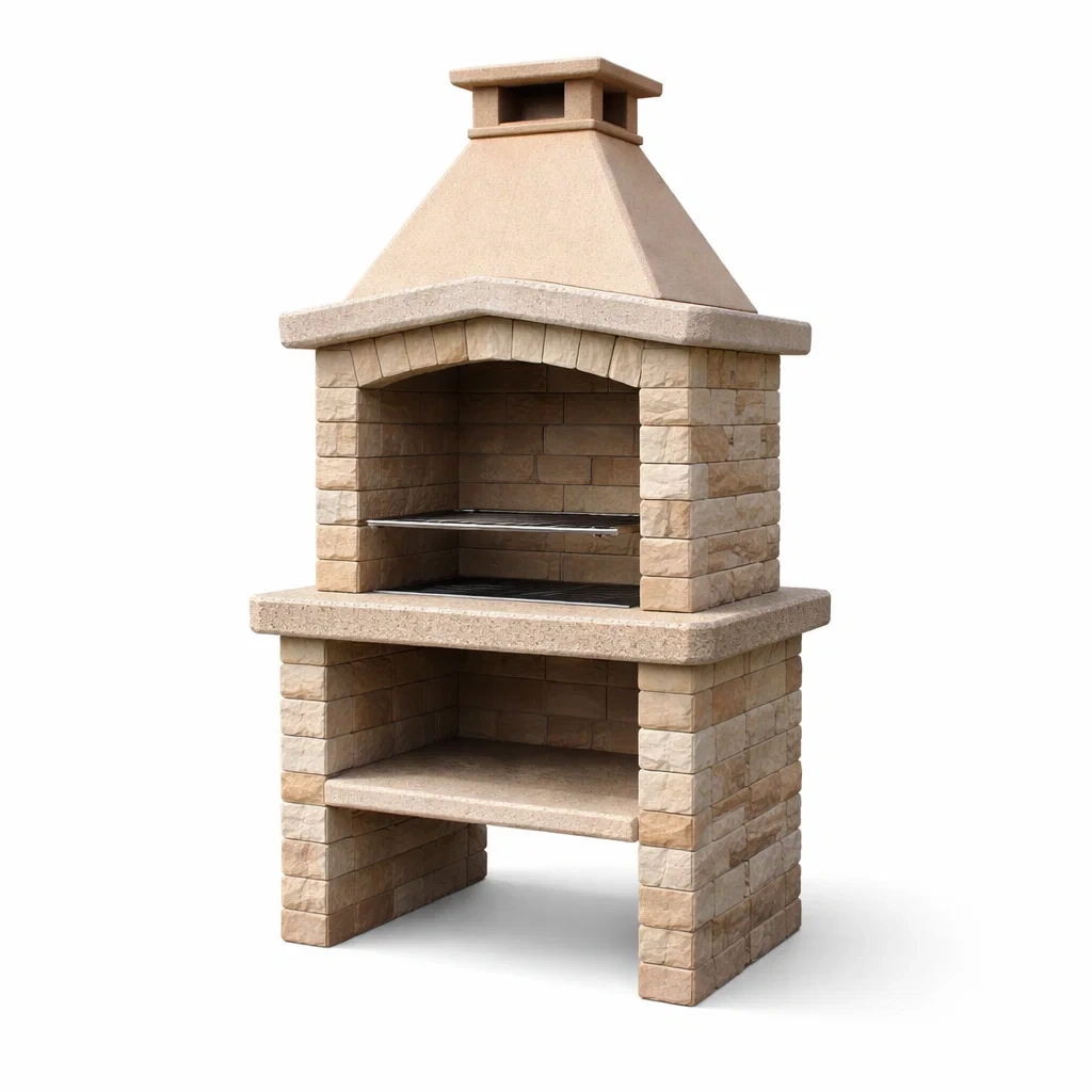 Barbecue en pierre reconstituée avec grill en acier inoxydable 200 cm Beige-ZENNOOKSANCTUARY