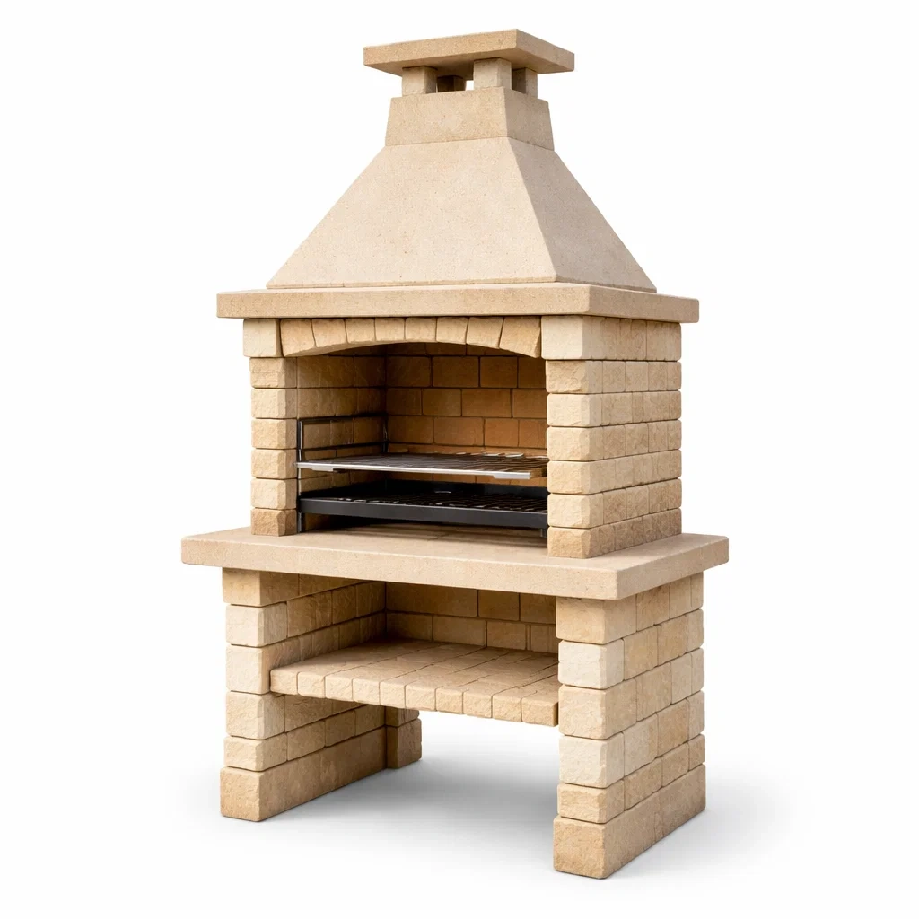 Barbecue en pierre réfractaire avec cheminée extérieure 98x58x195 cm-ZENNOOKSANCTUARY