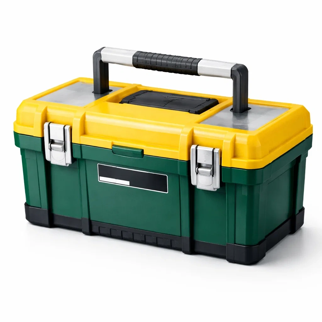 Boîte à outils plastique verte et jaune avec poignée métal-ZENNOOKSANCTUARY