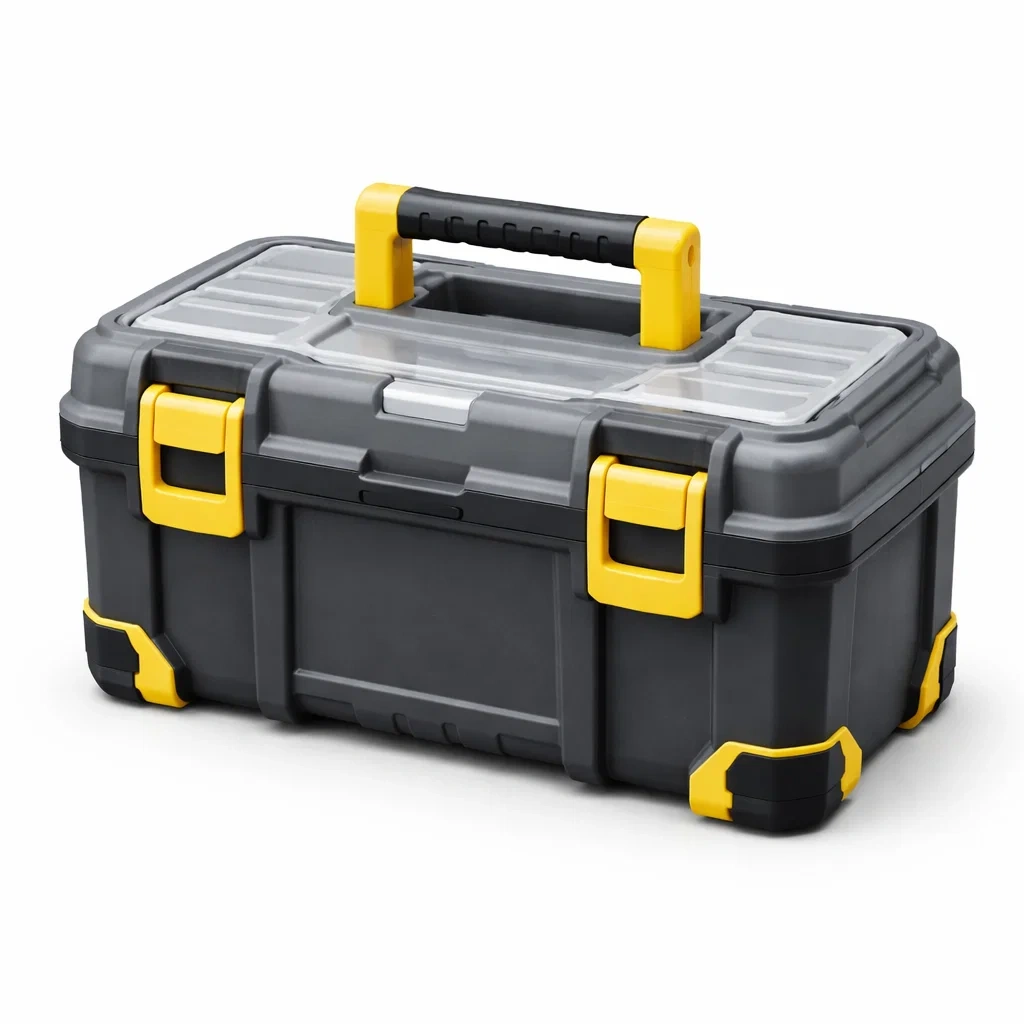 Boîte à outils en plastique noir et jaune avec couvercle transparent, 40 cm-ZENNOOKSANCTUARY