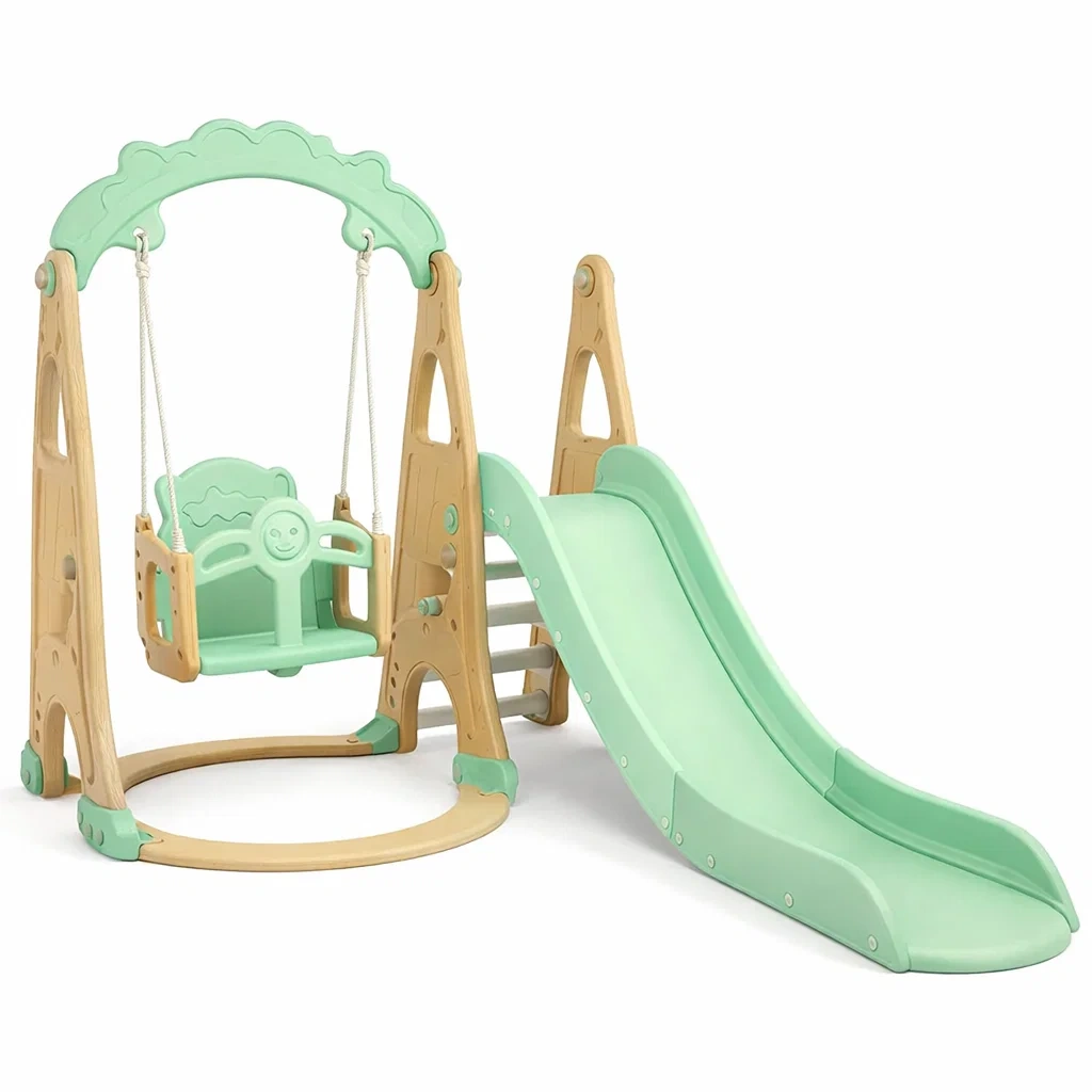 Aire de Jeux pour Enfants avec Toboggan et Balançoire en Plastique Vert/Beige-ZENNOOKSANCTUARY