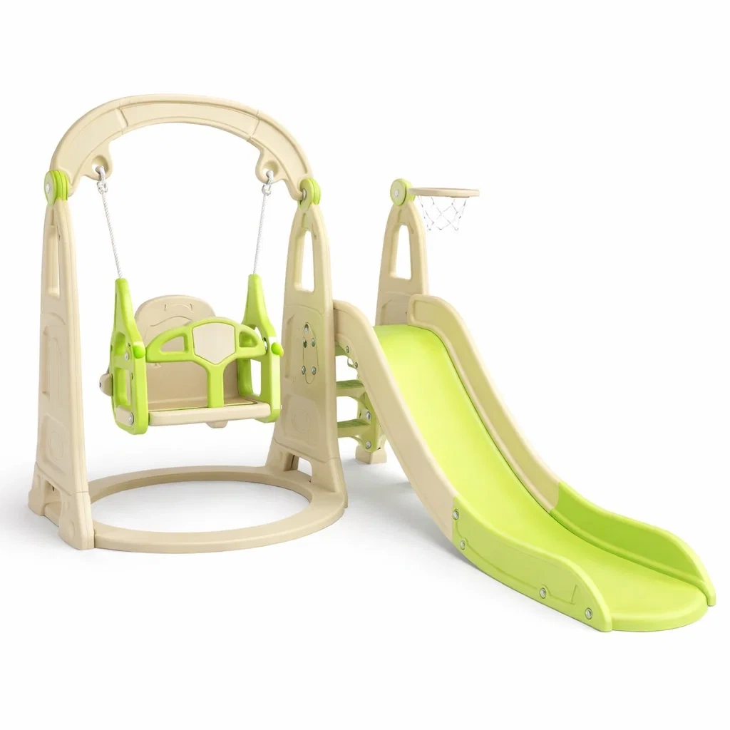 Ensemble de Balançoire et Toboggan en Plastique Polyéthylène Vert/Beige-ZENNOOKSANCTUARY
