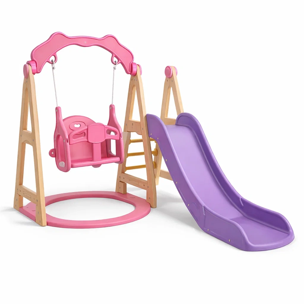 Ensemble Balançoire et Toboggan en Bois et Plastique-ZENNOOKSANCTUARY