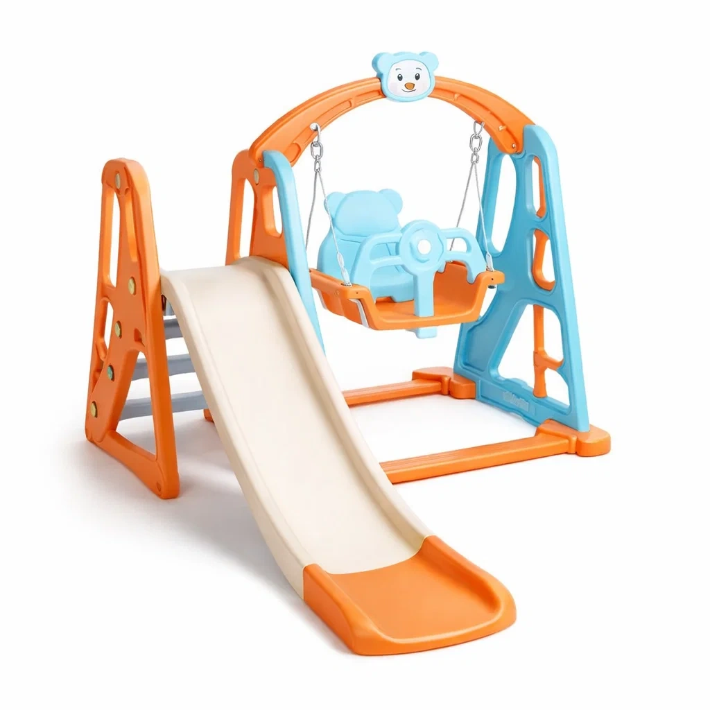 Toboggan et Balançoire en Plastique Polyéthylène pour Enfants Orange et Bleu-ZENNOOKSANCTUARY