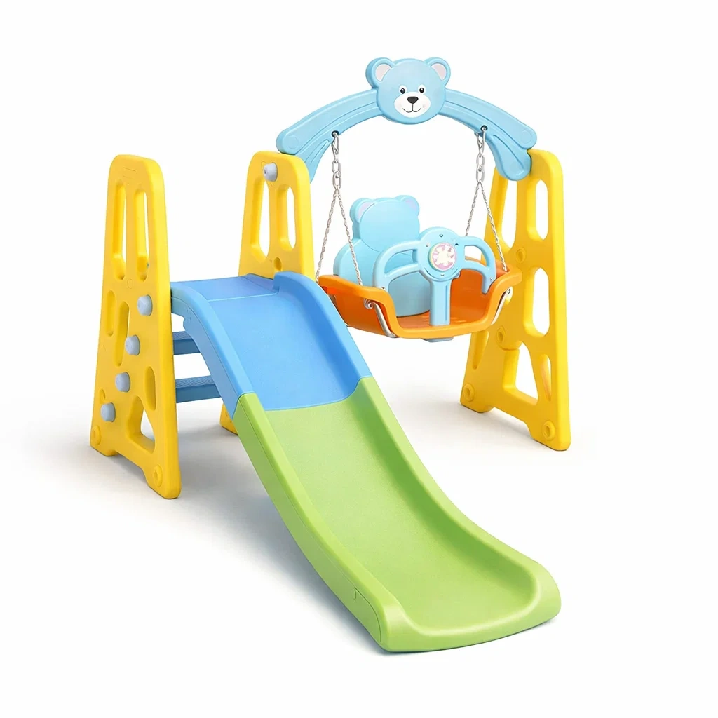 Toboggan et Balançoire en Plastique Polyéthylène Jaune/Bleu/Vert pour Enfants-ZENNOOKSANCTUARY