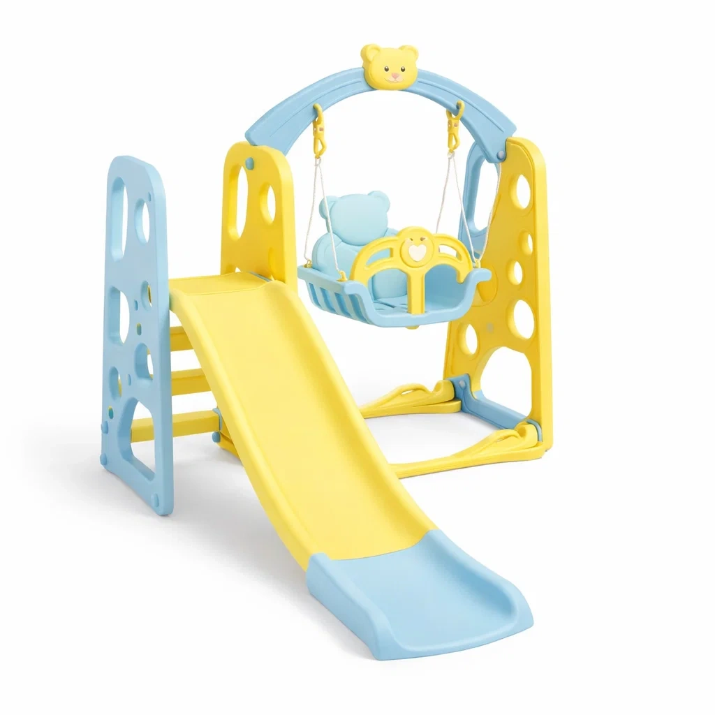 Ensemble de Jeu en Plastique avec Toboggan et Balançoire Bleu Jaune-ZENNOOKSANCTUARY
