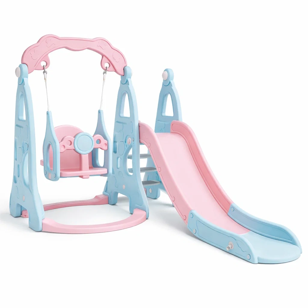 Ensemble Aire de Jeu Enfant Balançoire et Toboggan en Plastique pour Intérieur/Extérieur-ZENNOOKSANCTUARY