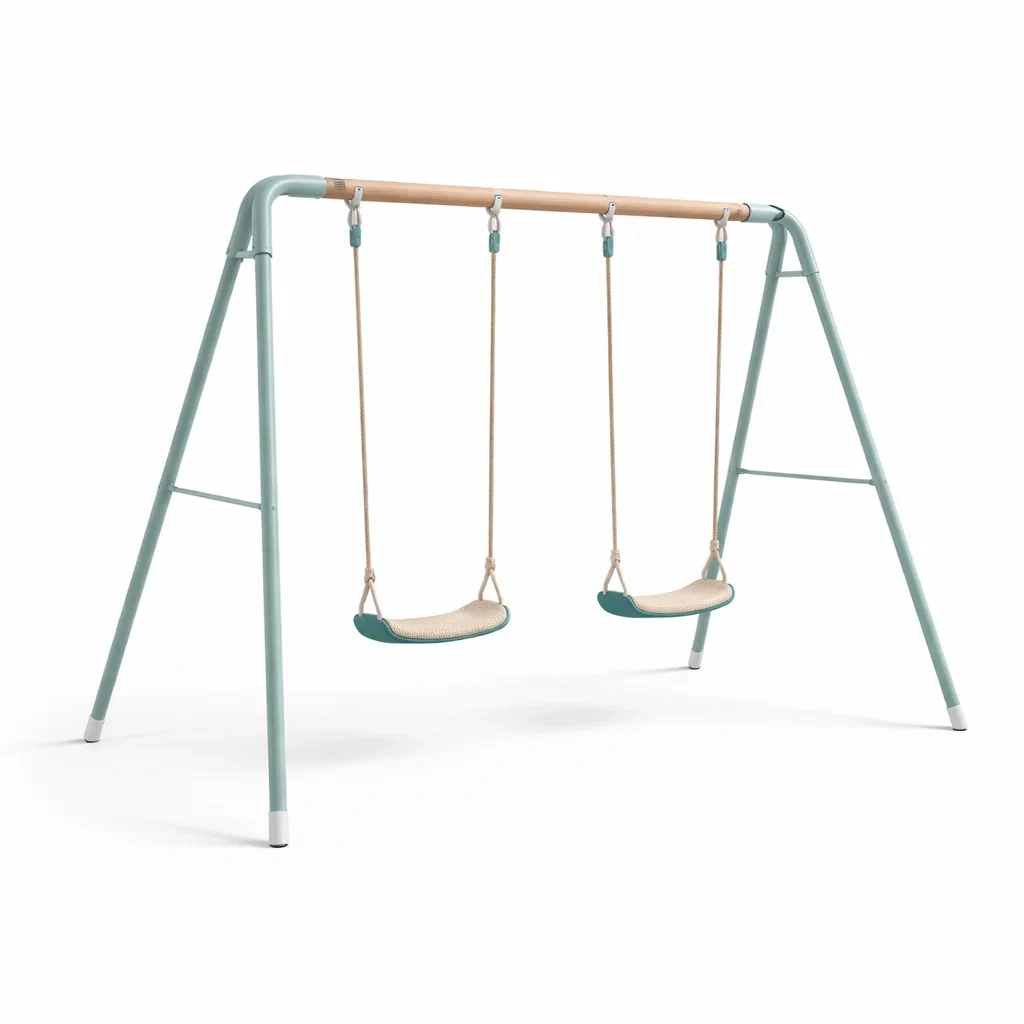 Portique de balançoire en métal et bois pour enfants, vert-ZENNOOKSANCTUARY