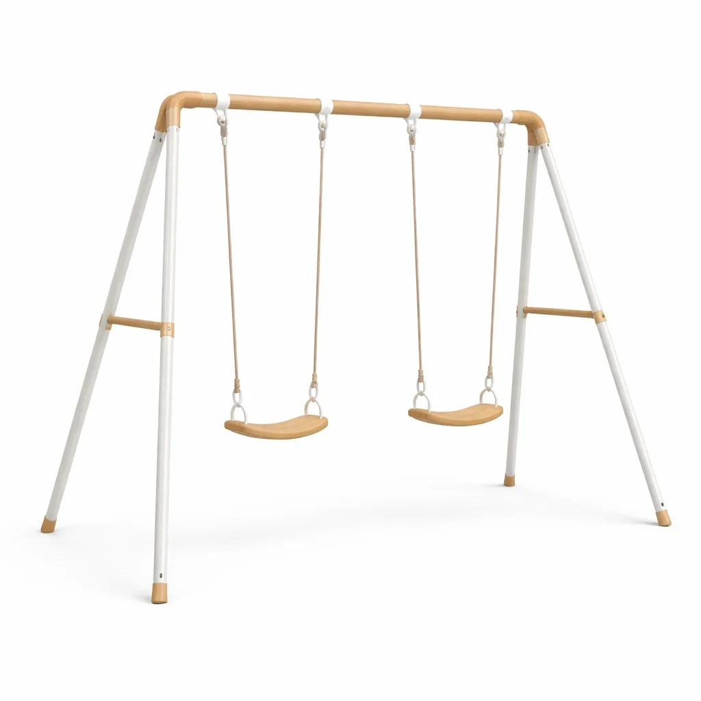 Balançoire en métal et bois 2 sièges Beige/Blanc-ZENNOOKSANCTUARY
