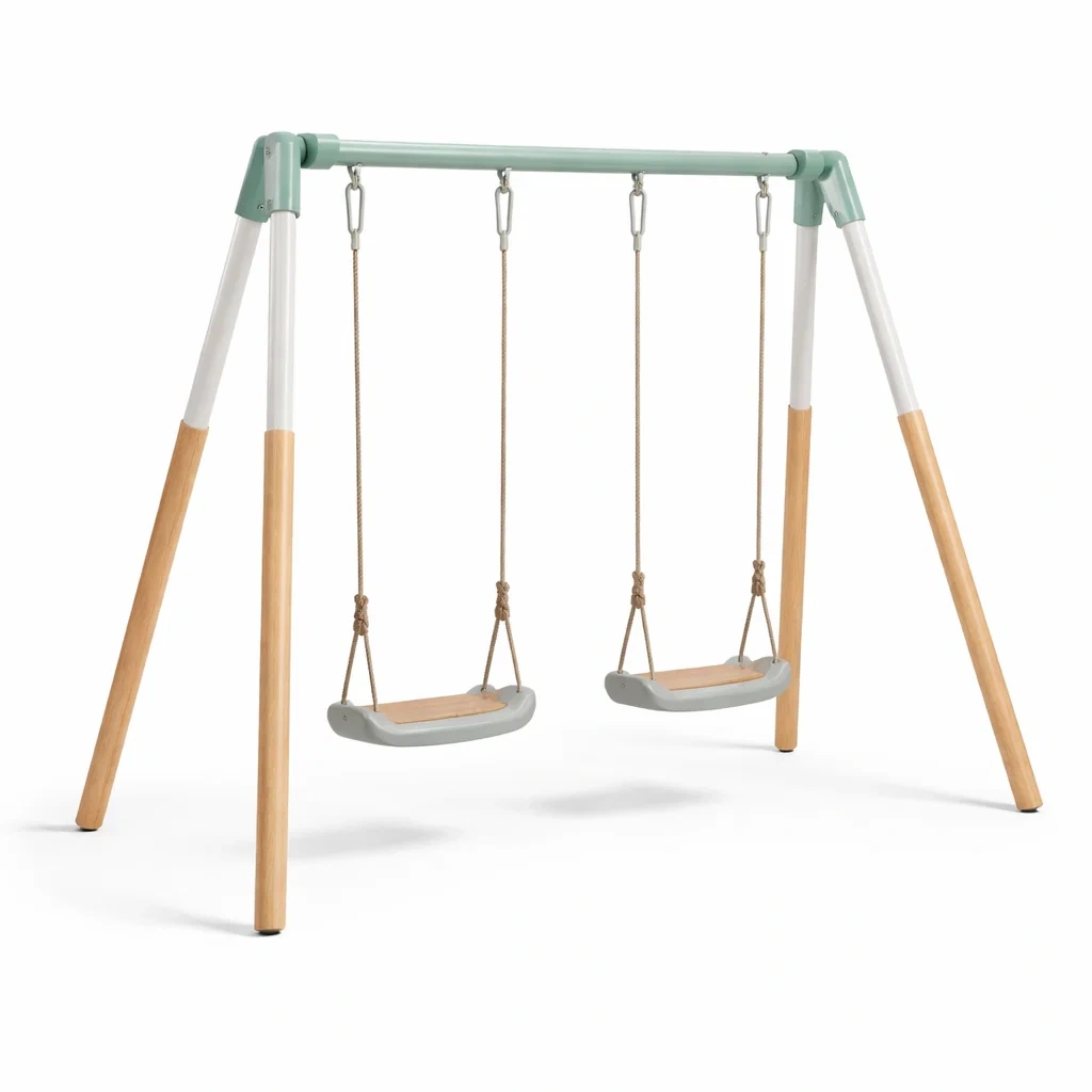 Portique à Balançoires Double en Bois et Métal Vert/Blanc-ZENNOOKSANCTUARY