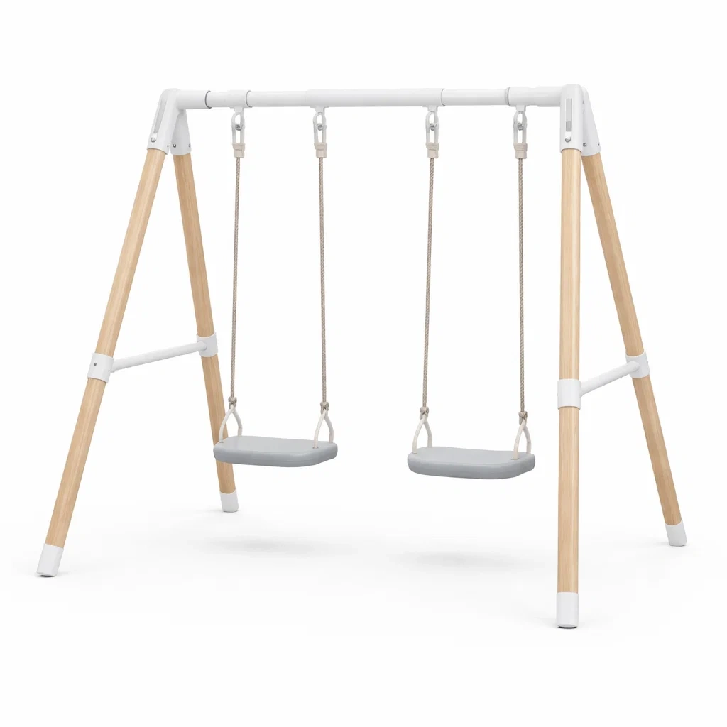 Portique balançoire double en bois et acier avec sièges en polypropylène-ZENNOOKSANCTUARY