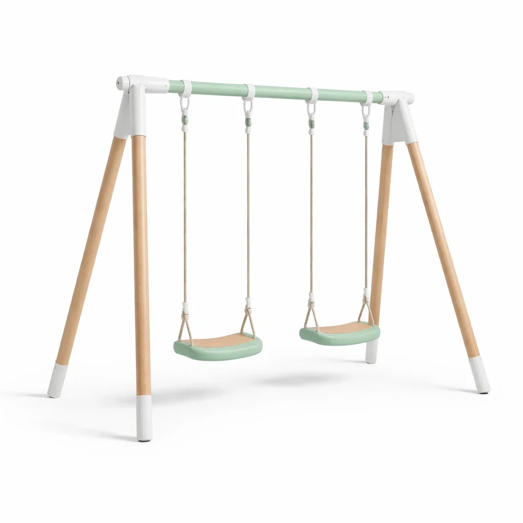 Balançoire exté﻿rieure double en bois et PVC vert-ZENNOOKSANCTUARY