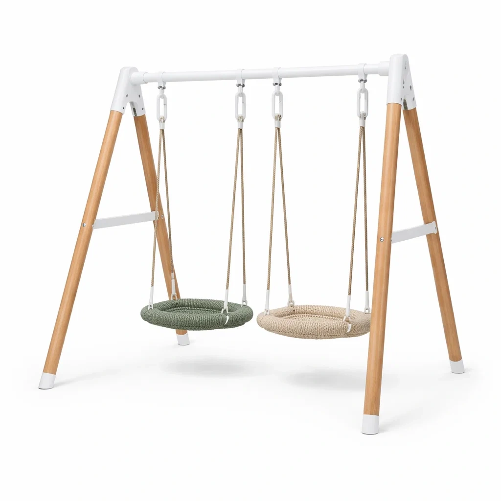 Portique de balançoire en bois et métal avec sièges en corde tressée-ZENNOOKSANCTUARY