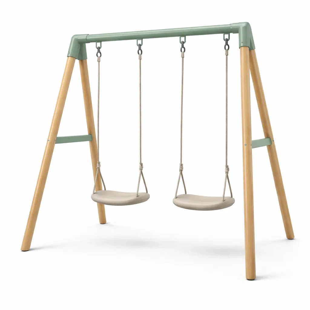 Balançoire Double Extérieur Bois et Métal Vert/Beige-ZENNOOKSANCTUARY