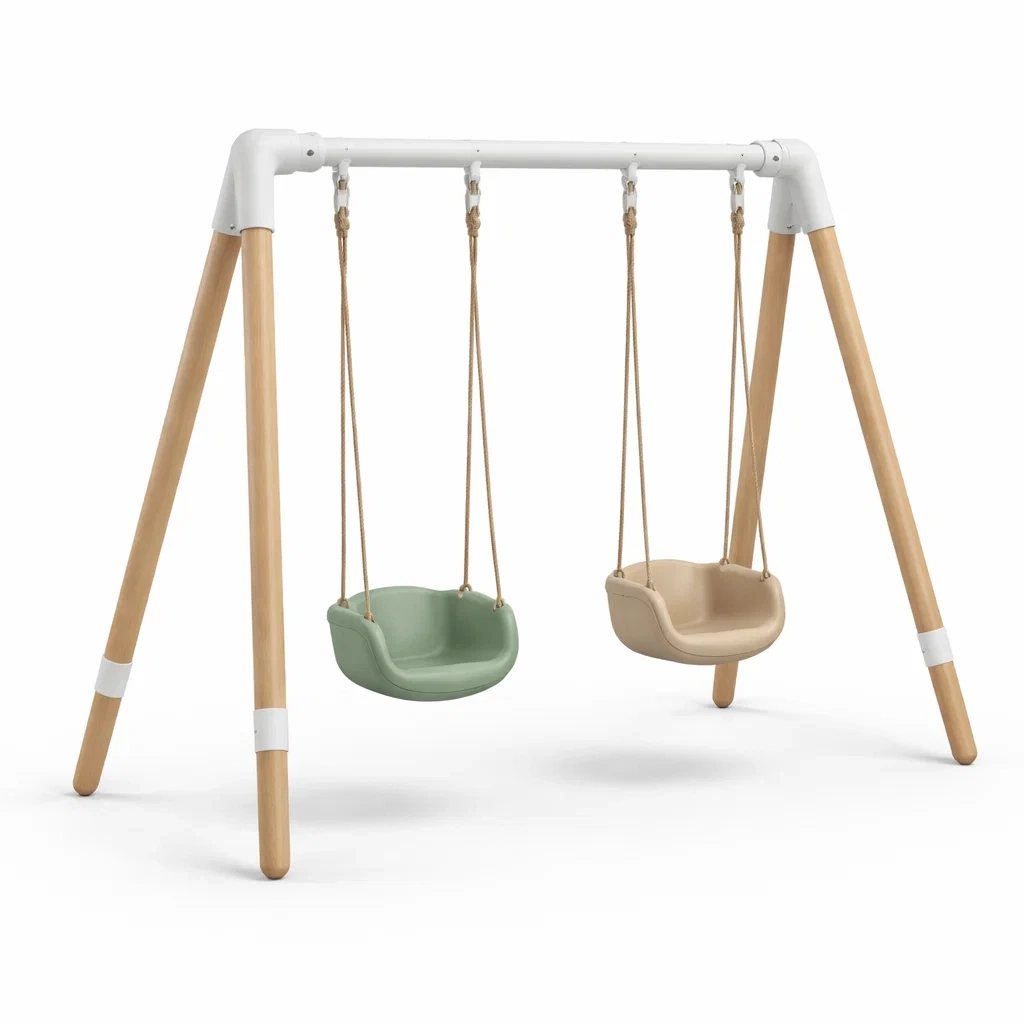 Portique Balançoire Double en Bois et Métal avec Sièges en Polypropylène-ZENNOOKSANCTUARY