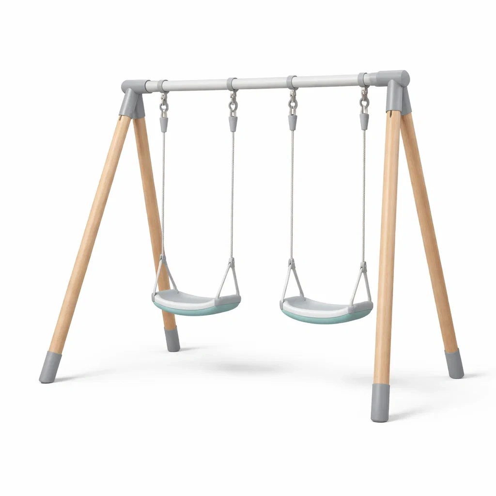 Portique à Balançoires Double en Bois et Métal Gris-ZENNOOKSANCTUARY