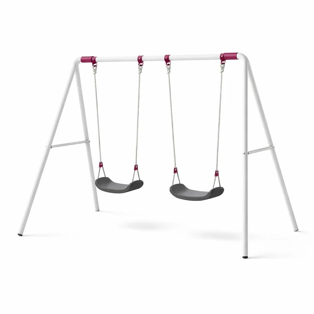 Balançoire double en acier blanc avec sièges en polypropylène noir-ZENNOOKSANCTUARY