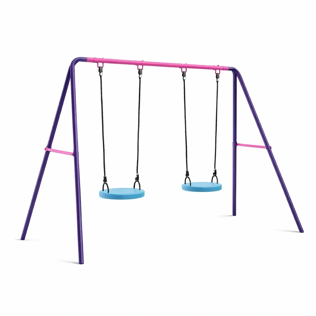 Portique balançoire enfants 2 sièges métal Violet/Rose/Bleu-ZENNOOKSANCTUARY