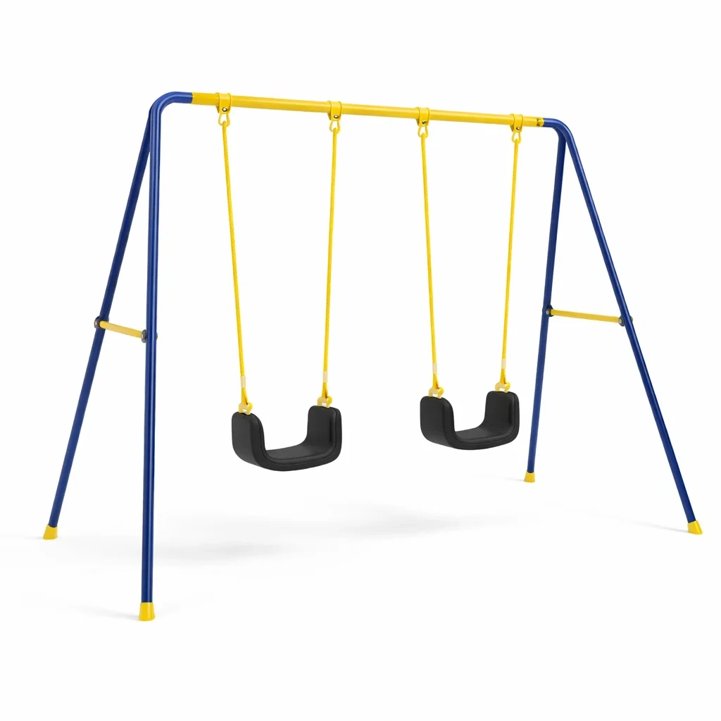 Balançoire à Double Siège pour Enfants en Acier Bleu et Jaune-ZENNOOKSANCTUARY