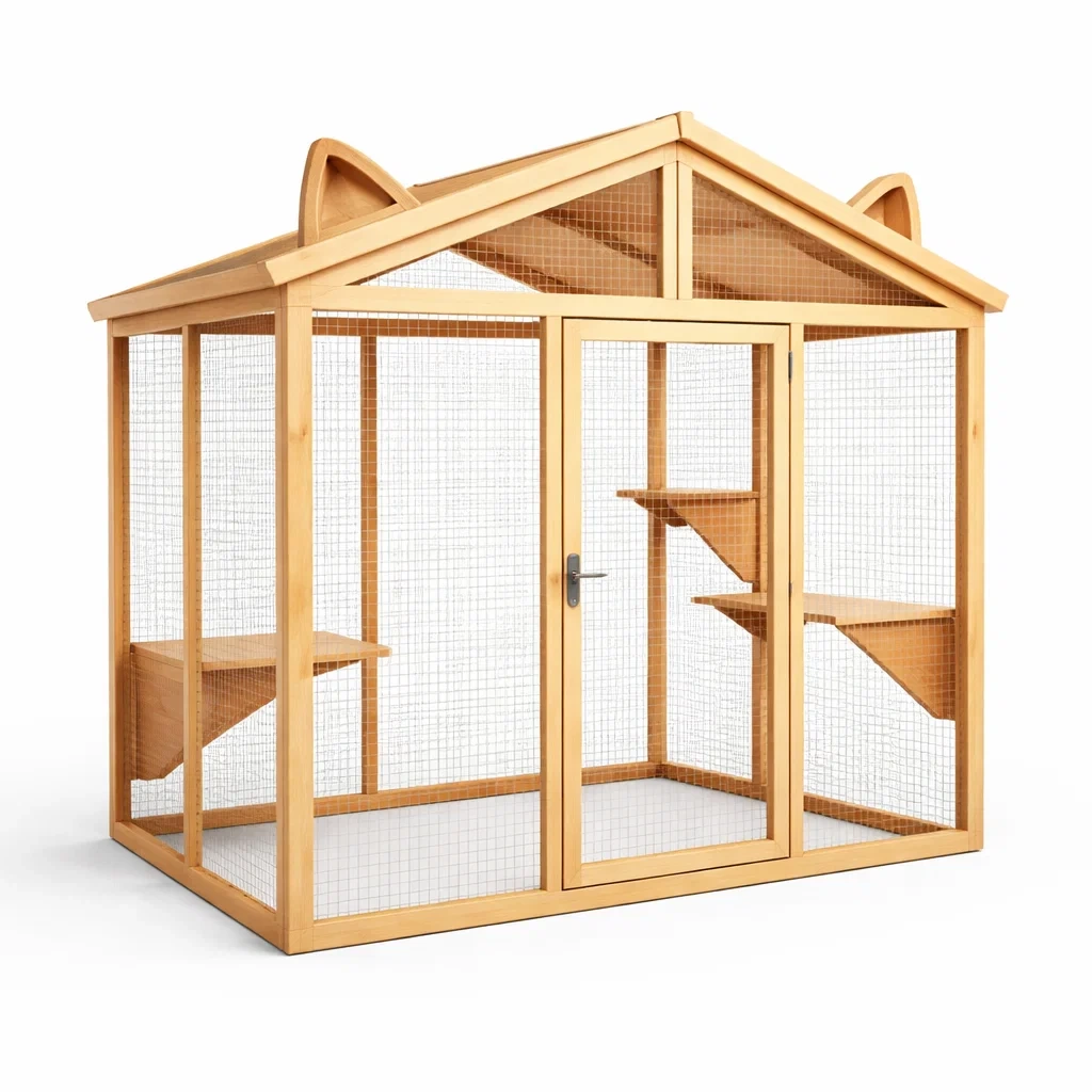 Enclos pour Chats en Bois de Sapin avec Toit en Pointe, 190x100x150 cm-ZENNOOKSANCTUARY