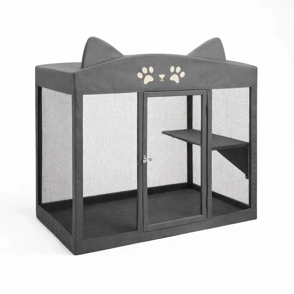 Enclos pour chat en métal et polyester Gris-ZENNOOKSANCTUARY