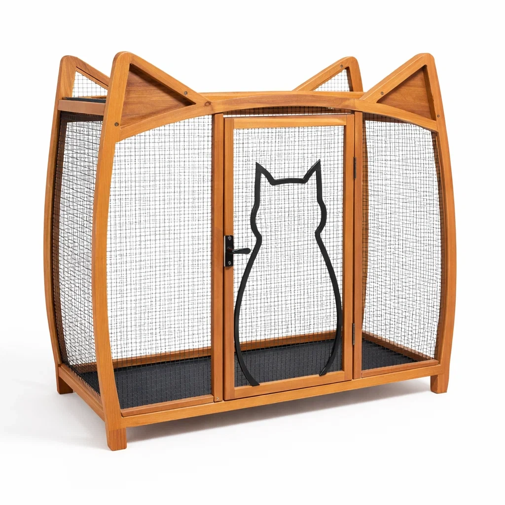 Enclos pour Chat en Bois et Maille Métallique 100x50x90 cm-ZENNOOKSANCTUARY
