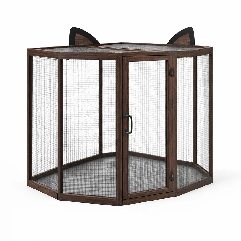 Enclos pour chat en bois et grillage métallique marron foncé-ZENNOOKSANCTUARY