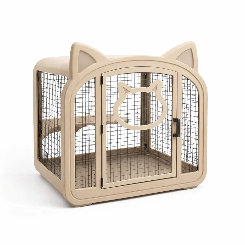 Cage pour chats en plastique et métal Beige-ZENNOOKSANCTUARY