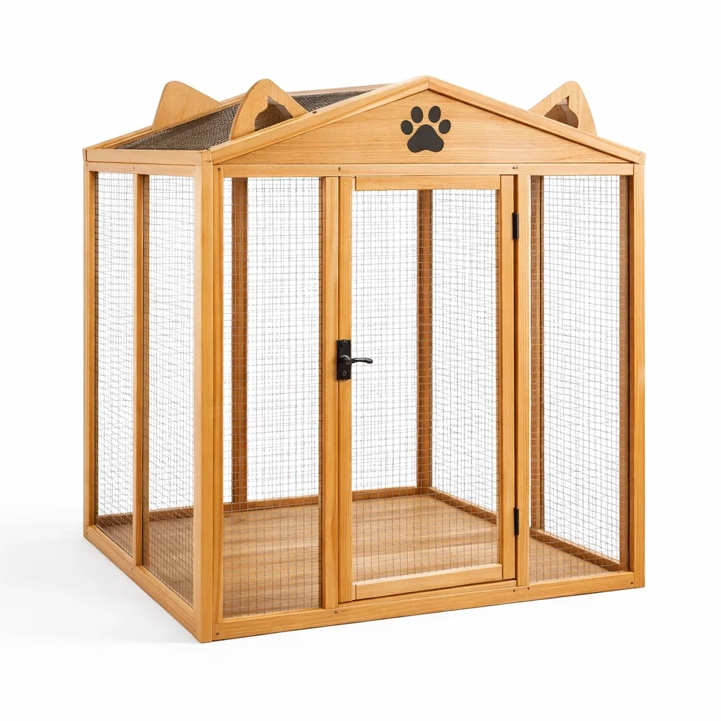 Enclos Extérieur en Bois et Métal pour Animaux 120x120x150 cm-ZENNOOKSANCTUARY