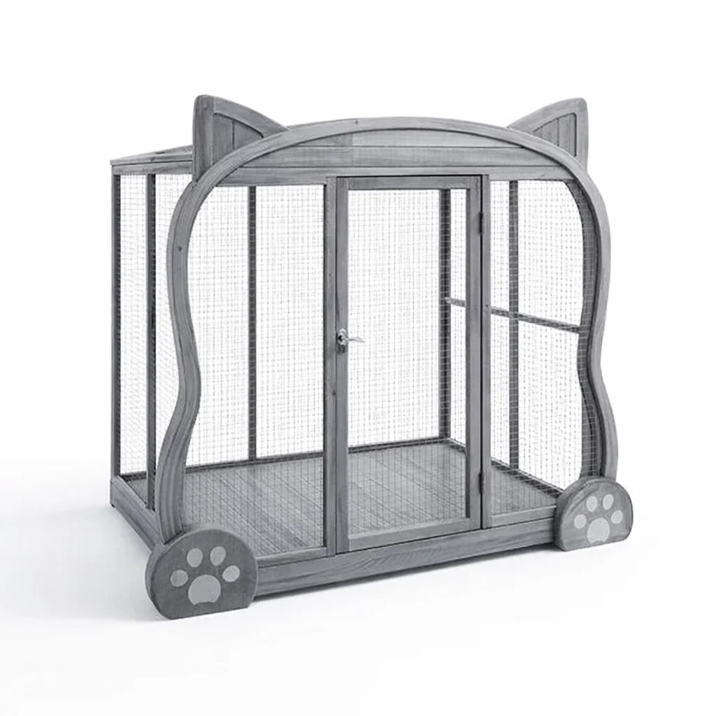 Enclos pour Chats en Bois avec Grille Métallique-ZENNOOKSANCTUARY