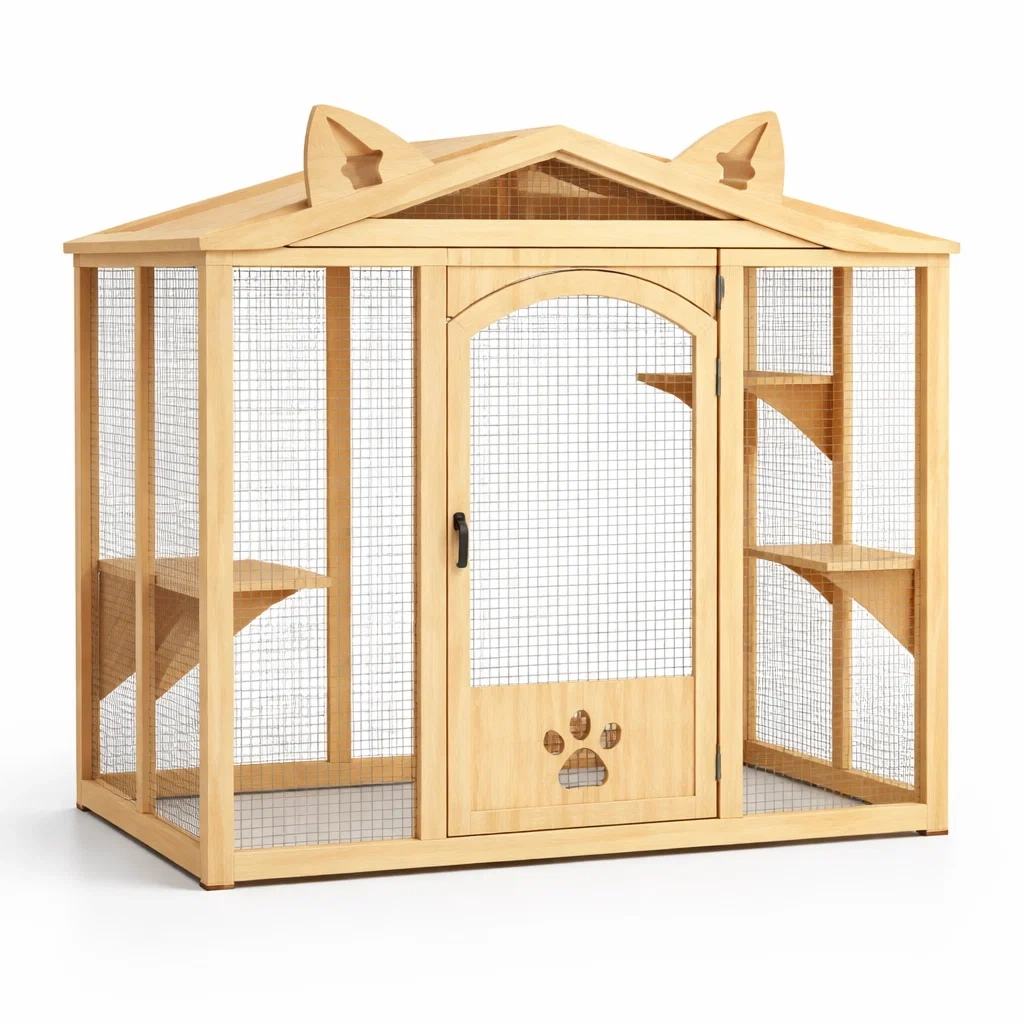 Enclos pour chat en bois de pin avec toit animal-ZENNOOKSANCTUARY