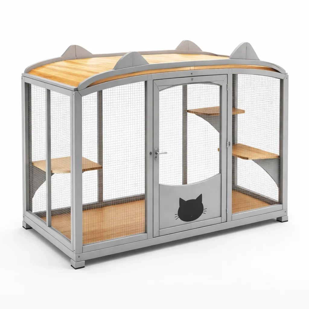 Enclos en métal pour chats avec étagères en contreplaqué-ZENNOOKSANCTUARY