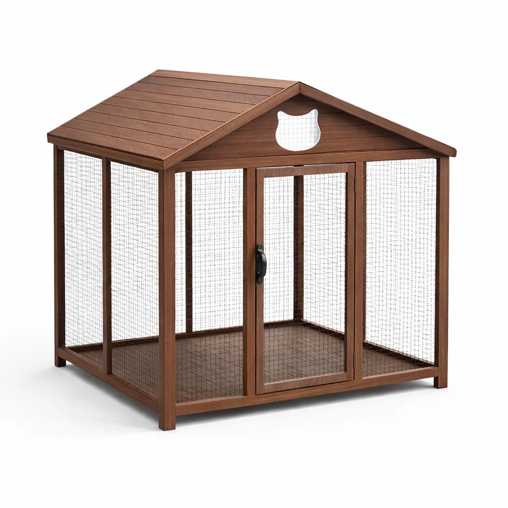 Enclos pour chat en bois et métal marron-ZENNOOKSANCTUARY
