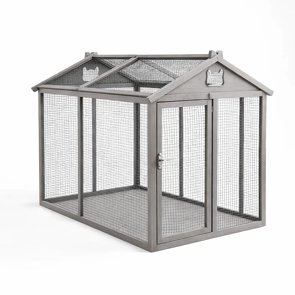 Enclos pour chats en bois et grillage métallique gris-ZENNOOKSANCTUARY