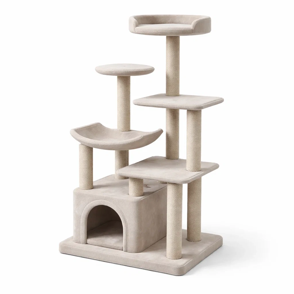 Arbre à chat en bois avec zones de repos et poteaux en sisal Beige-ZENNOOKSANCTUARY