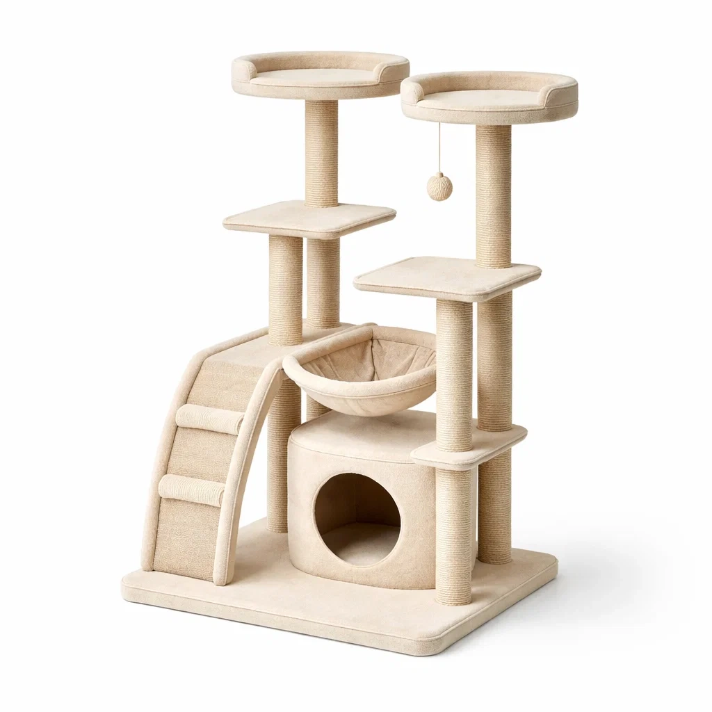Arbre à chat en bois et sisal beige avec plateformes-ZENNOOKSANCTUARY