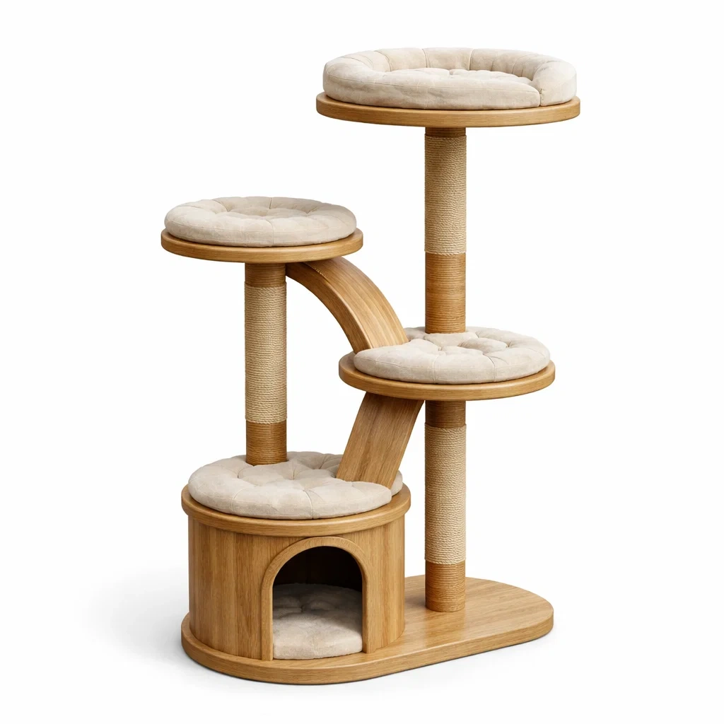 Arbre à chat en bois avec griffoirs en sisal-ZENNOOKSANCTUARY