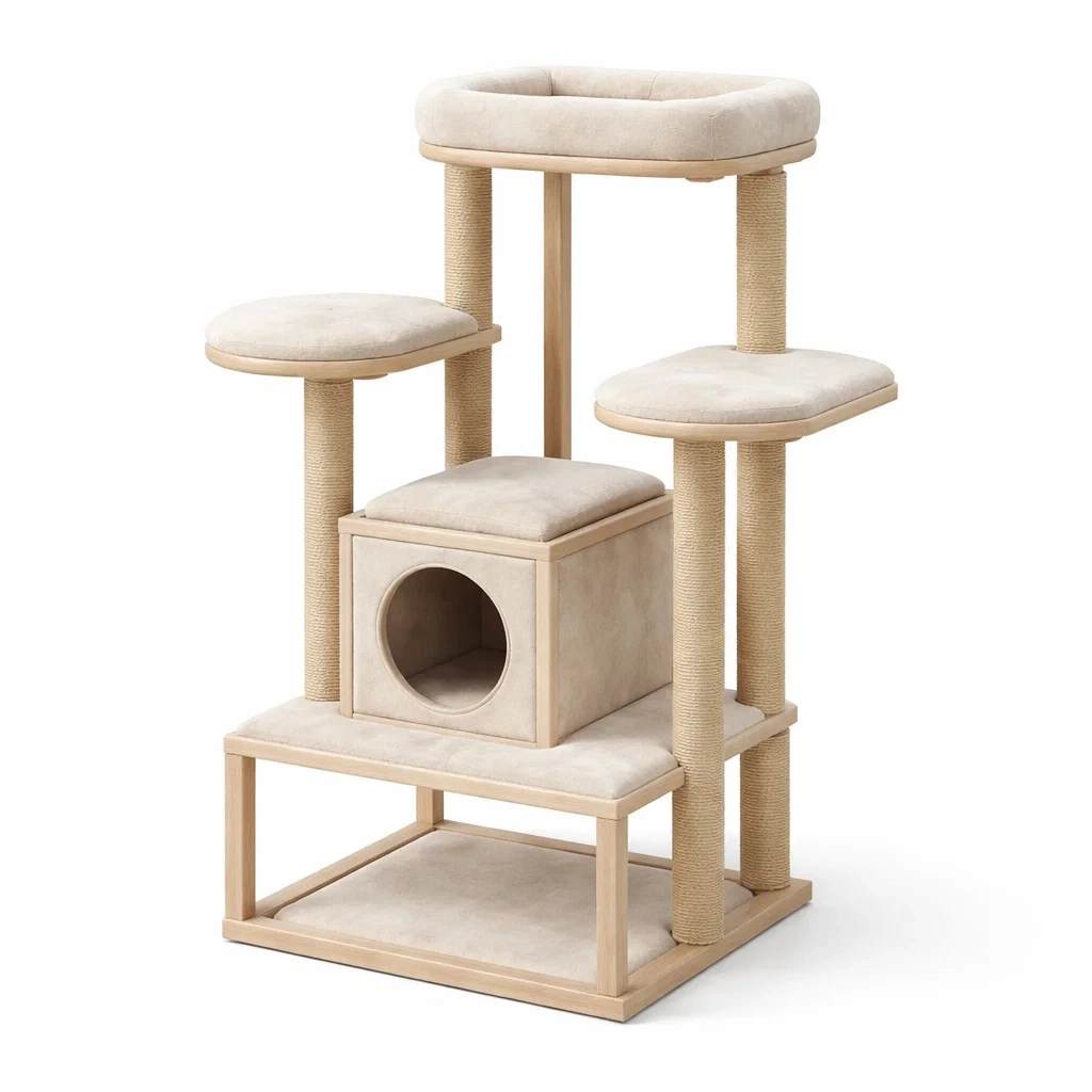 Arbre à chat en bois et sisal avec plateformes 123x60x50 cm-ZENNOOKSANCTUARY