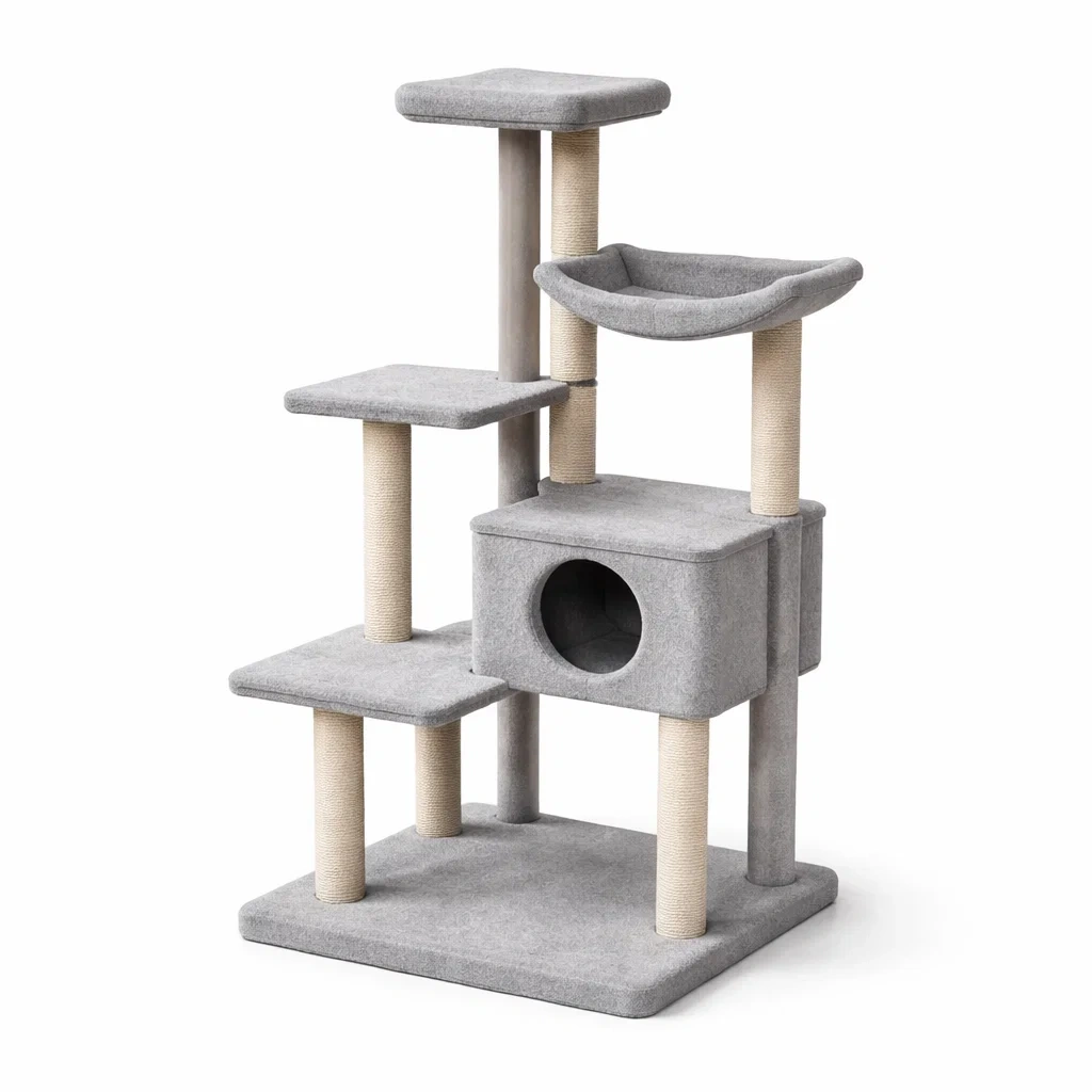 Arbre à chat en bois avec griffoirs en sisal gris-ZENNOOKSANCTUARY