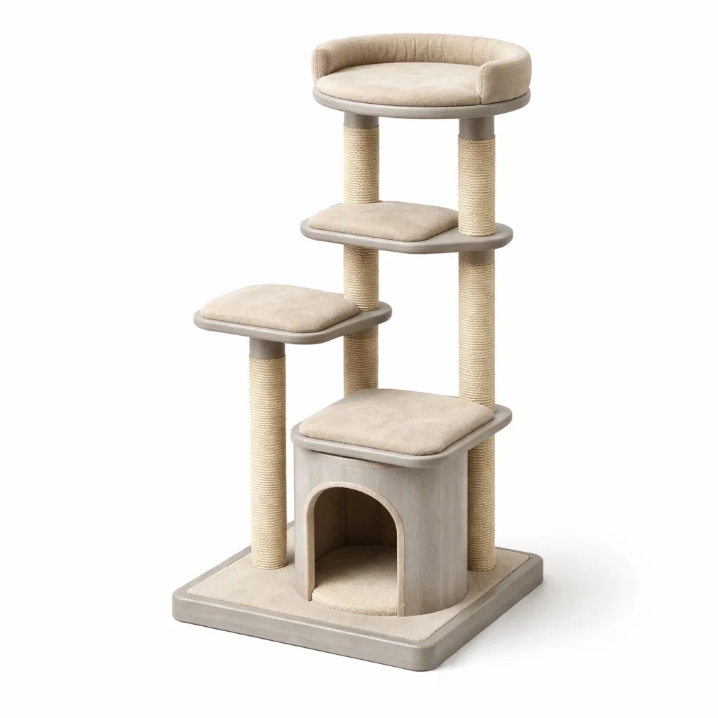 Arbre à chat en bois et sisal Beige-ZENNOOKSANCTUARY