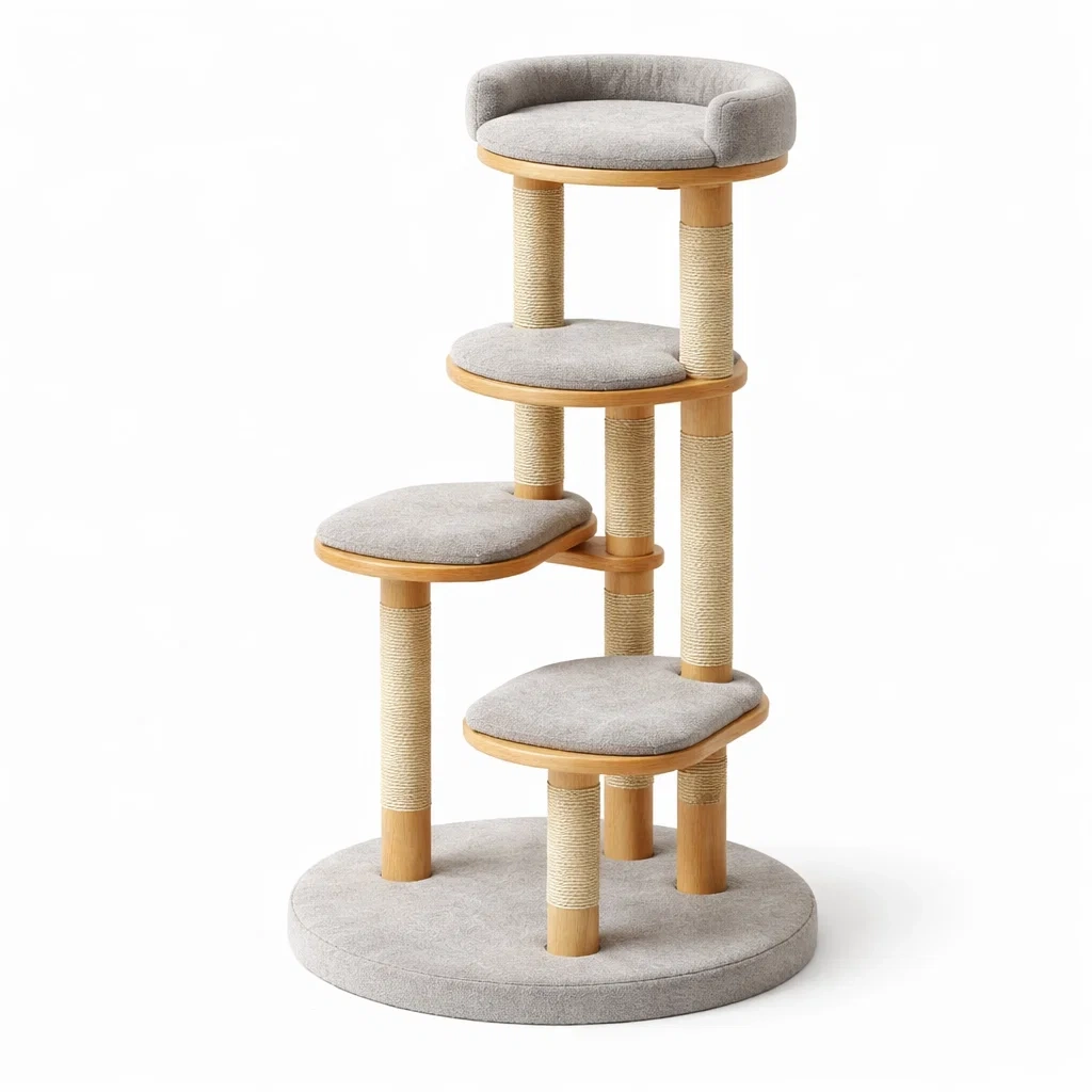Arbre à chat en bois, corde de sisal, Gris-ZENNOOKSANCTUARY